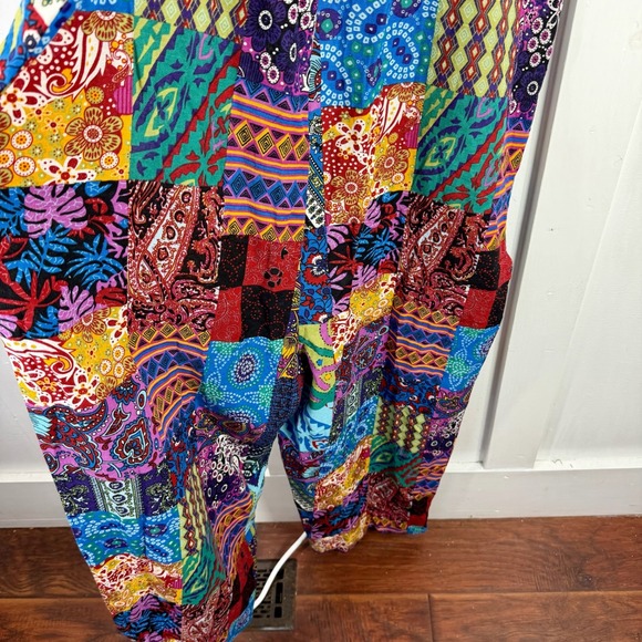 Womens Patchwork Jumpsuit Overalls Boho Festival Multicolored Cotton Blend XXL - Picture 8 of 14